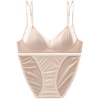 Seamless Minimalist Triangle Bralette and High-Leg Cheeky Panty Set with Double-Strap Accents