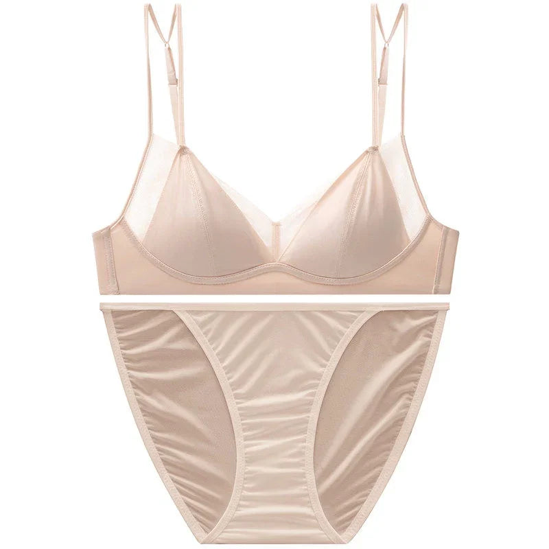 Seamless Minimalist Triangle Bralette and High-Leg Cheeky Panty Set with Double-Strap Accents