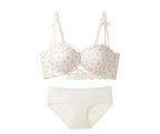 Sweet Polka Dot Demi Bra with Scalloped Edging and Contrast Strap Panty Set