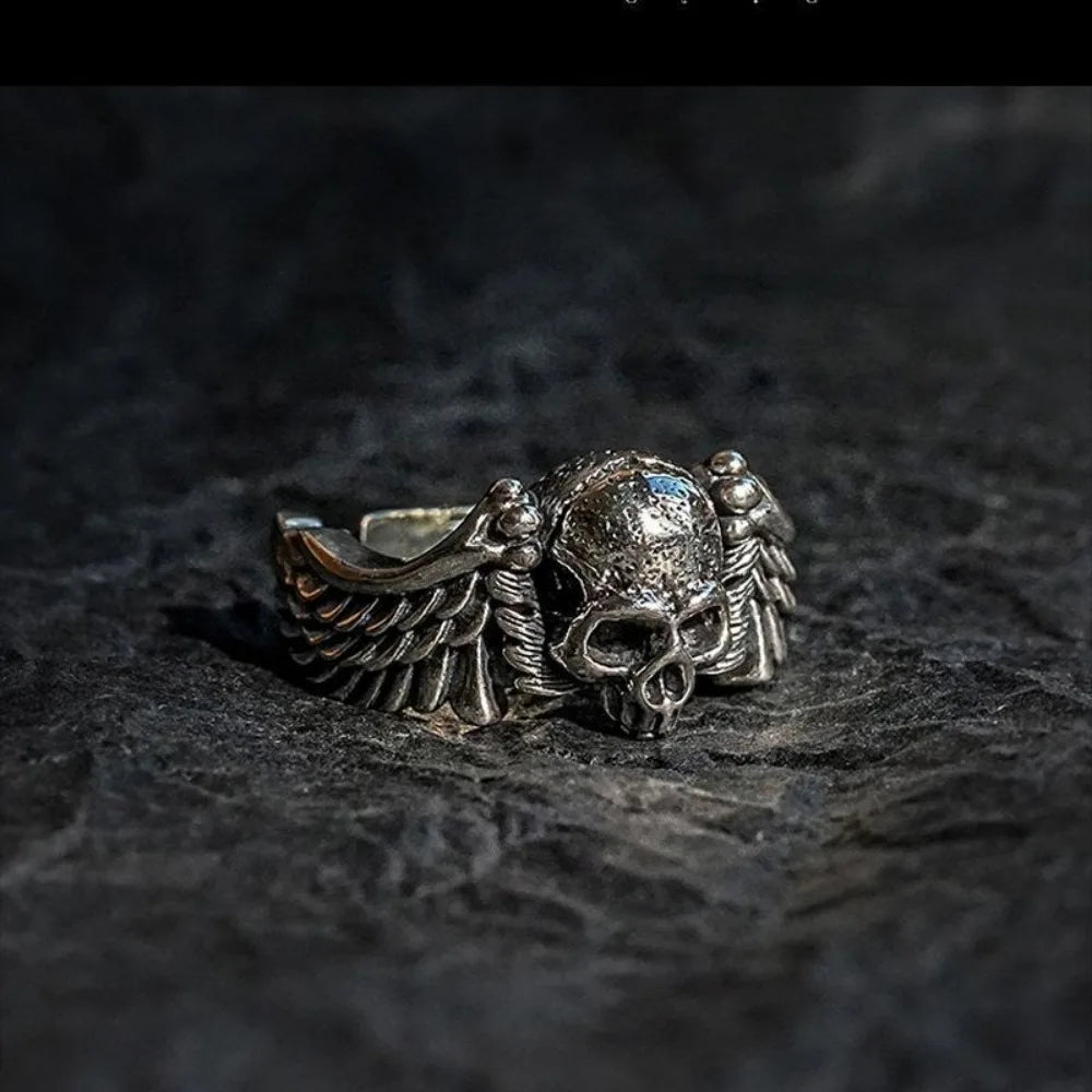 Winged Skull Statement Ring for Gothic Punk and Alternative Fashion