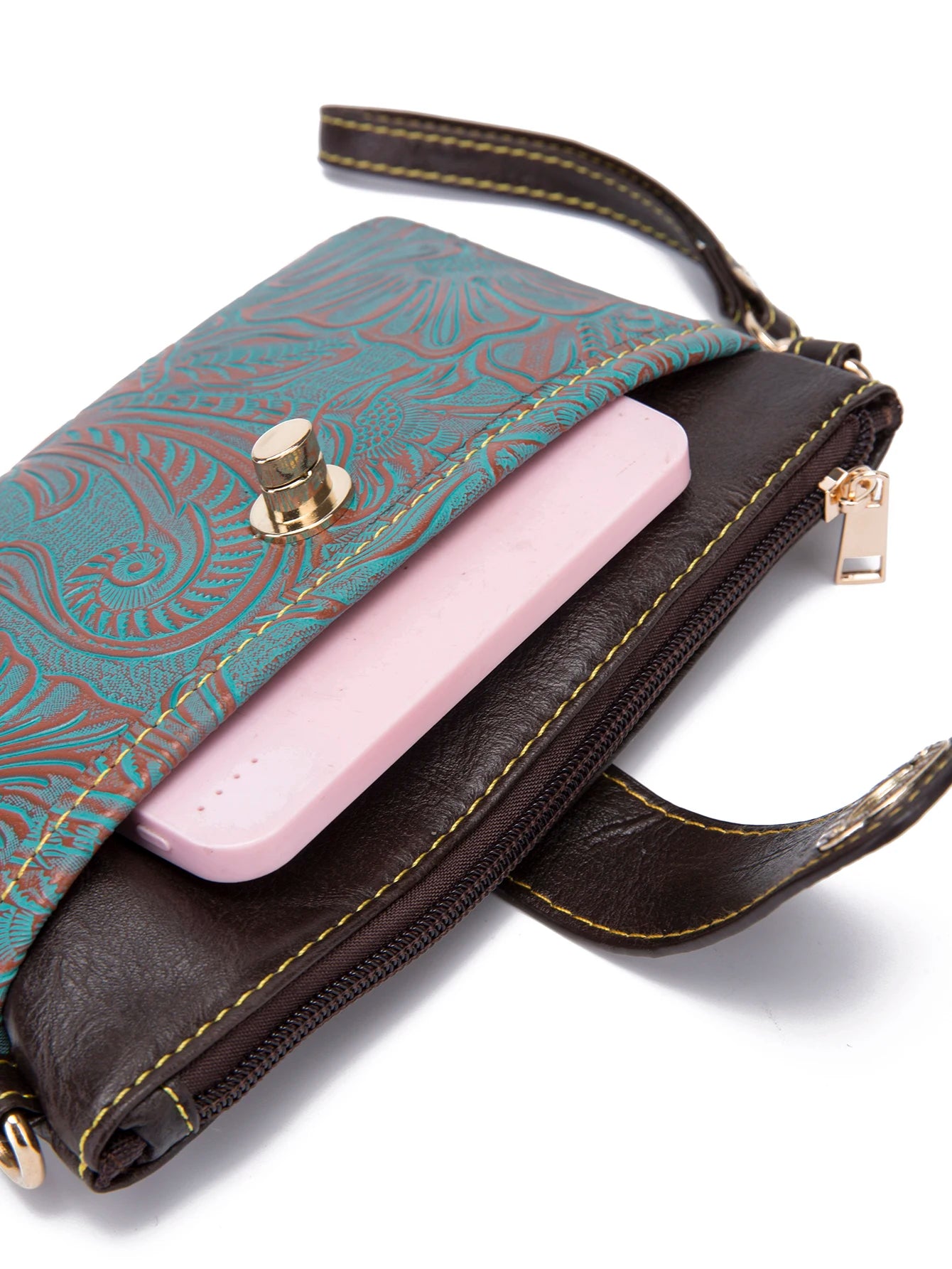 Floral Embossed Crossbody Satchel Bag with Multi Compartment Storage Design