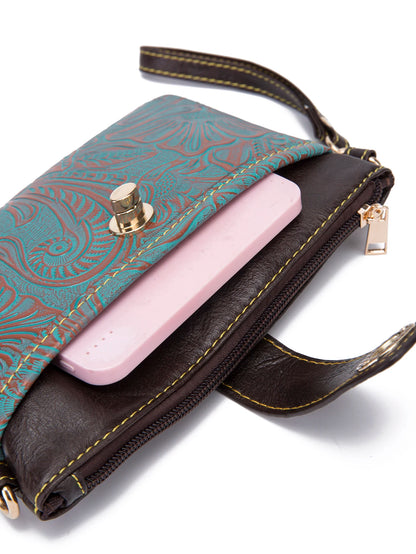 Floral Embossed Crossbody Satchel Bag with Multi Compartment Storage Design