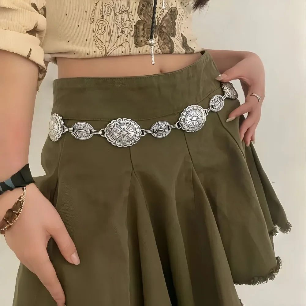 Vintage Engraved Oval Waist Chain for Retro Inspired Statement Fashion