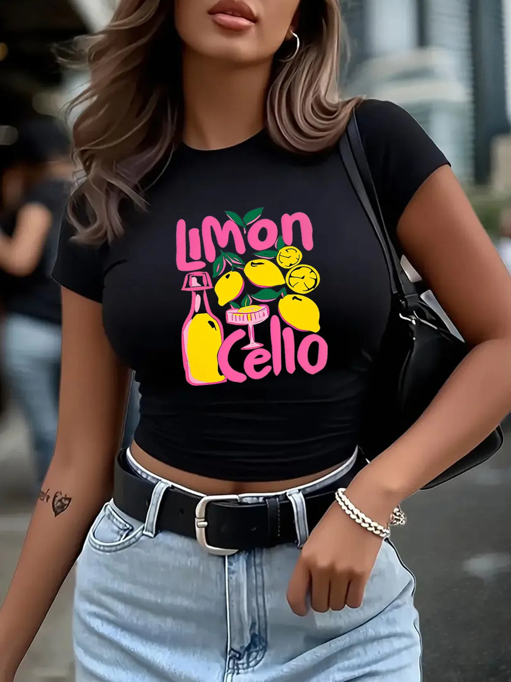 Graphic Print Crop Top with Slim Fit Modern Streetwear Style