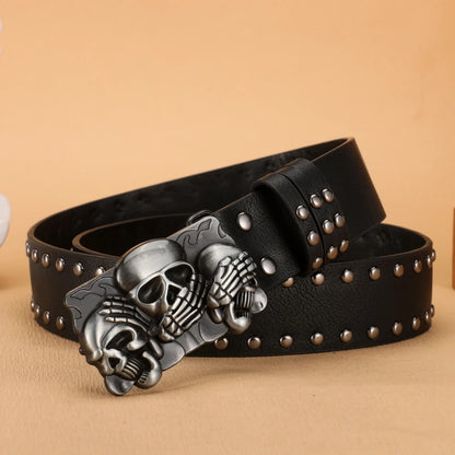 Skull Buckle Studded Belt for Gothic, Punk and Alternative Streetwear Fashion