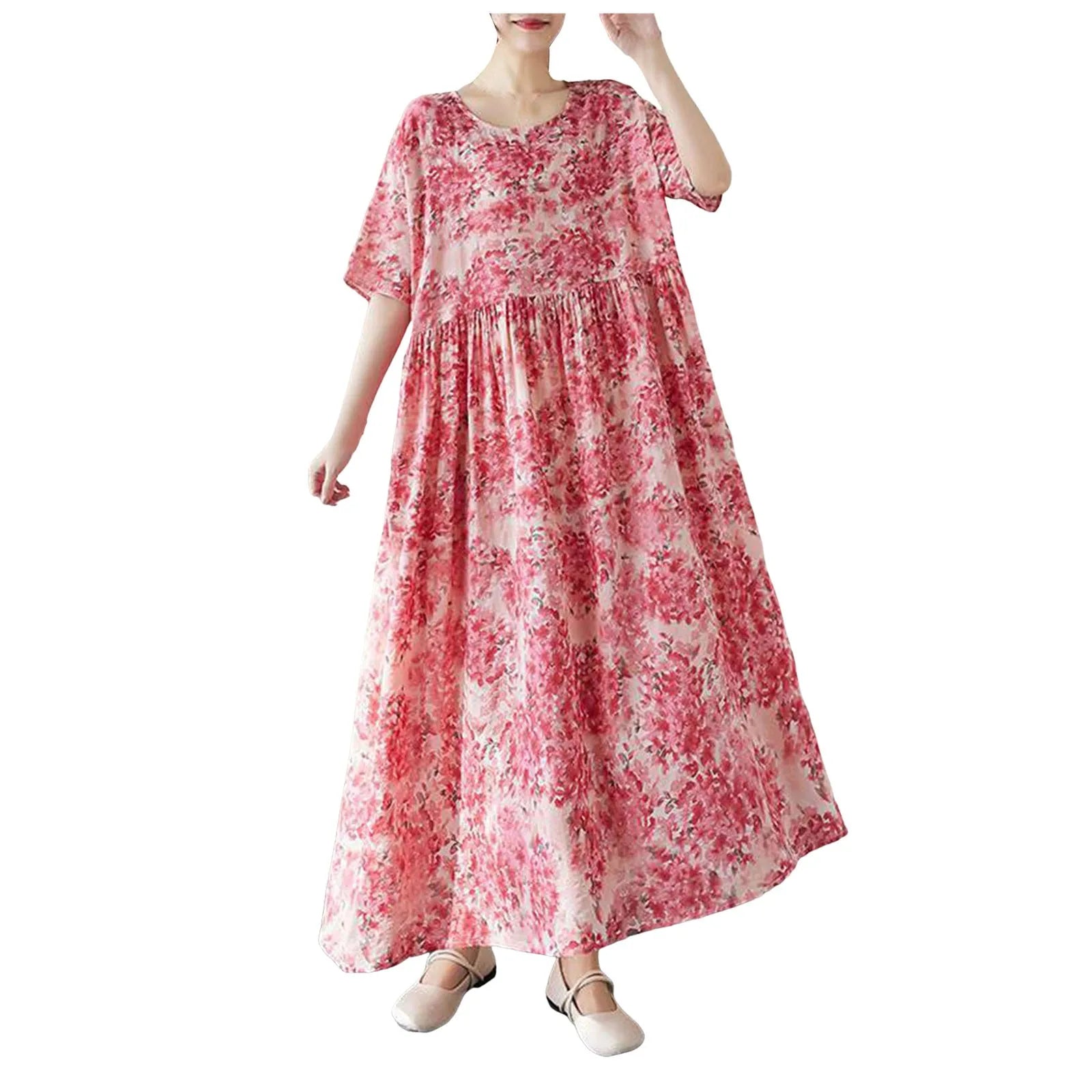 Boho Pleated Maxi Dress with Relaxed Silhouette for Everyday Styling