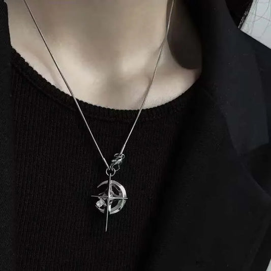 Celestial Crescent Moon and Star Pendant Necklace for Alternative Fashion