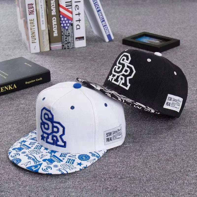 Embroidered Flat Brim Snapback Cap Adjustable Streetwear Hip Hop Baseball Hat
