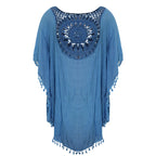 Boho Crochet Beach Cover-Up Tunic with Tassel Details, Loose Open-Knit Design and Bikini Layering Silhouette