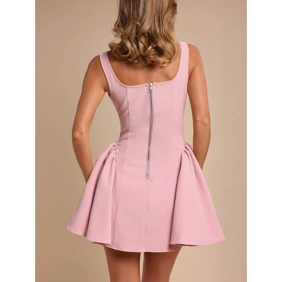 Minimal Sleeveless Mini Dress with Structured Flared Skirt Silhouette