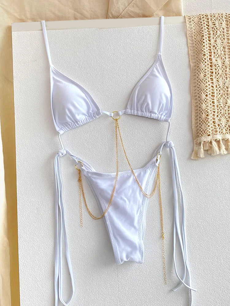 Vintage-Inspired Warm Floral Print Triangle String Bikini