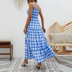 Yellow Gingham Tiered Maxi Dress with Smocked Bodice and Wide Straps