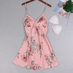 Floral Print Satin-Finish Nightdress with Delicate White Lace Trim