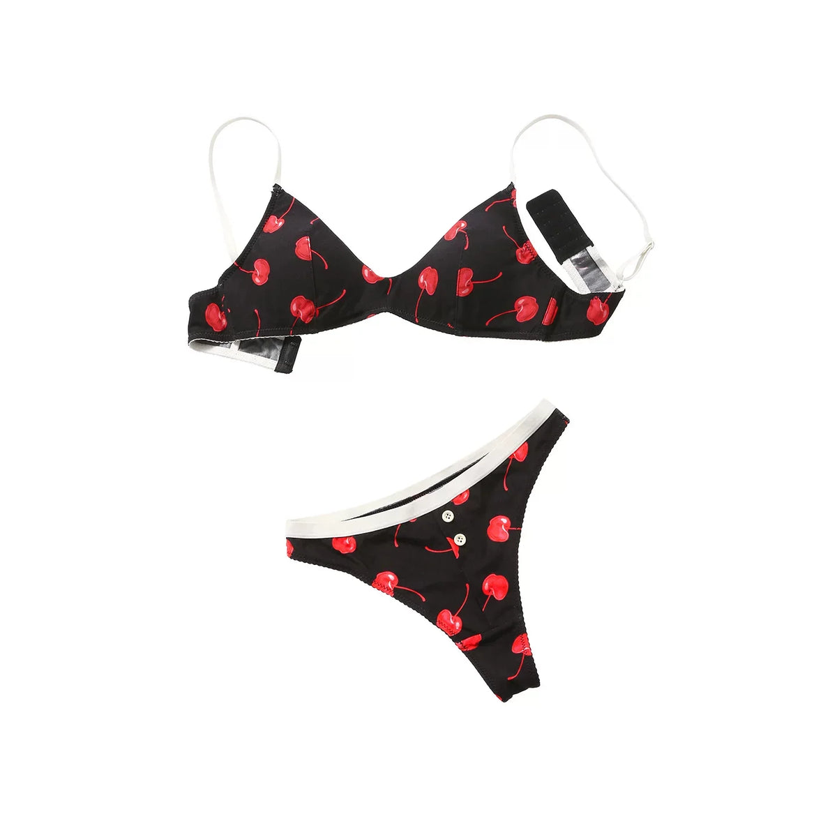 Playful Cherry Print Wire-Free Triangle Bralette and Panty Set