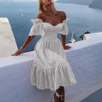 Romantic Off Shoulder Ruffle Trim Alternative Fashion Midi Dress