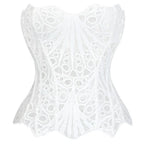 Intricate Brown Sheer Floral Lace Strapless Corset with Front Ribbon Tie