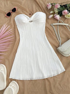 Strapless Pleated Mini Dress with Twist Front Detail A-Line Silhouette
