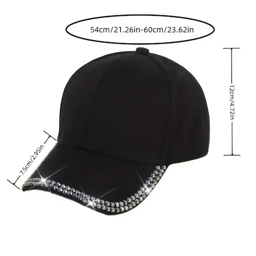 Unisex Baseball Cap with Decorative Rhinestone Trim and Adjustable Fit for Casual Streetwear Style