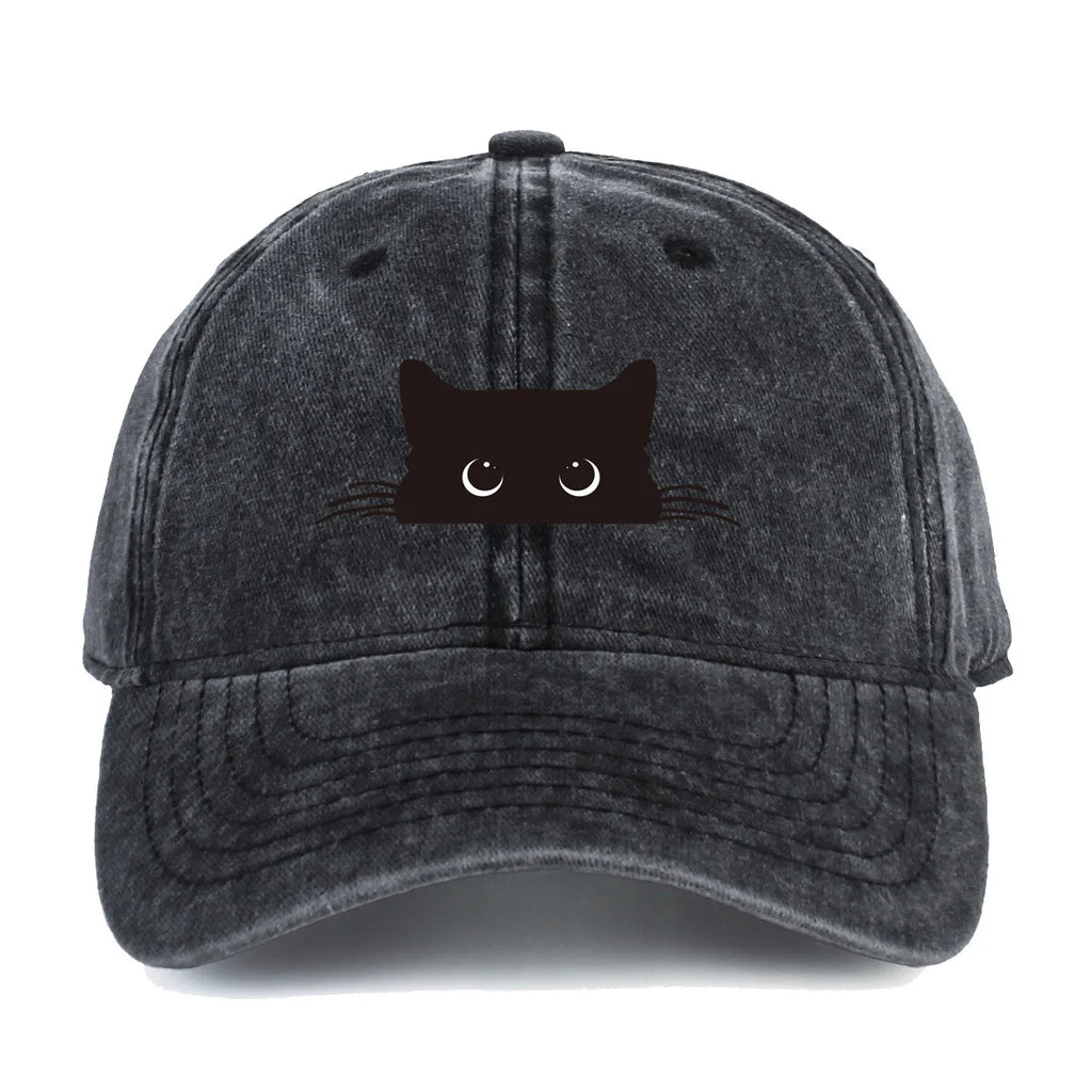Unisex Vintage Washed Cotton Baseball Cap with Minimal Graphic Embroidery for Casual Everyday Style