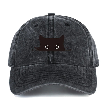 Unisex Vintage Washed Cotton Baseball Cap with Minimal Graphic Embroidery for Casual Everyday Style