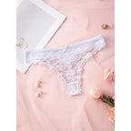 3-Piece Women’s Floral Lace Thong Set with Sheer-Look Panels, Low-Rise Silhouette and Assorted Feminine Colors