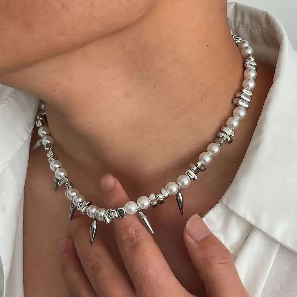 Pearl Inspired Choker Necklace for Grunge Gothic and Streetwear Fashion