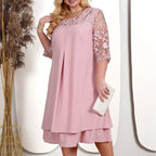 Lace Sleeve Layered Hem Feminine Alternative Fashion Midi Dress