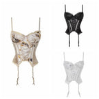 Black Sheer Mesh Bustier with Sweetheart Lace Neckline and Suspender Straps