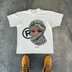 Oversized Newspaper Collage Graphic Cotton T-Shirt with Y2K Streetwear Styling