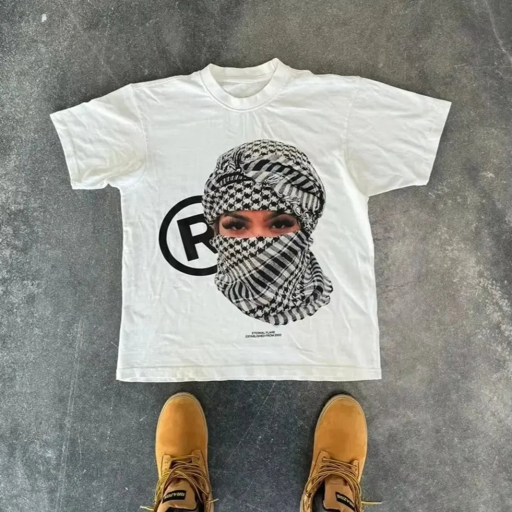 Oversized Newspaper Collage Graphic Cotton T-Shirt with Y2K Streetwear Styling