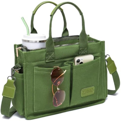Utility Style Large Capacity Tote Shoulder Bag with Multi Pocket Design