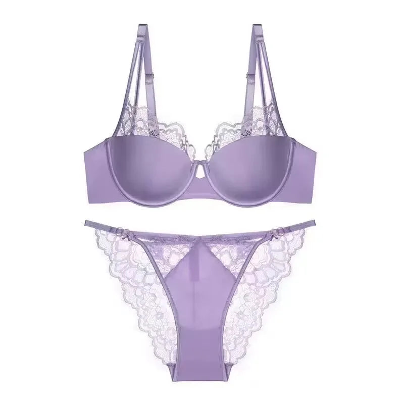 Elegant Lilac Smooth Molded Underwire Bra and Delicate Lace Panty Set