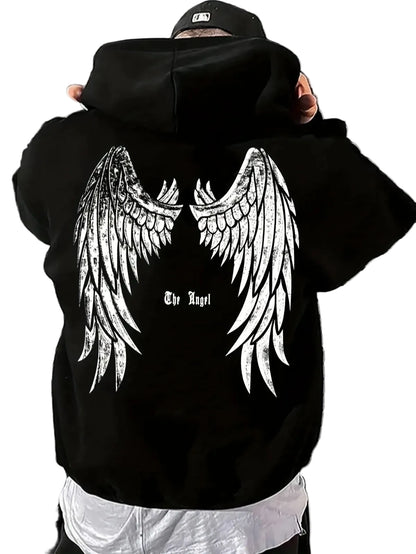 Winged Anime Goth Streetwear Oversized Pullover Hoodie