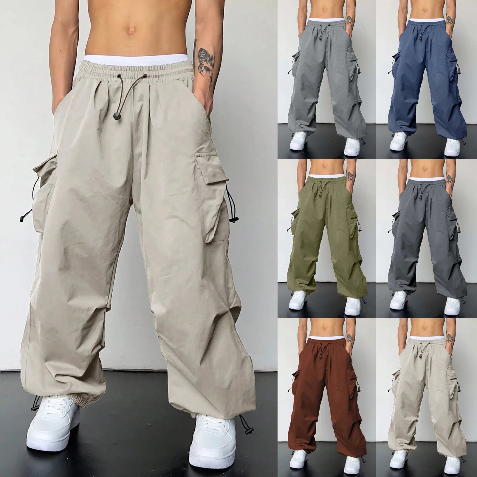 Men's Relaxed Cargo Pants with Multi-Pocket Design and Adjustable Hem