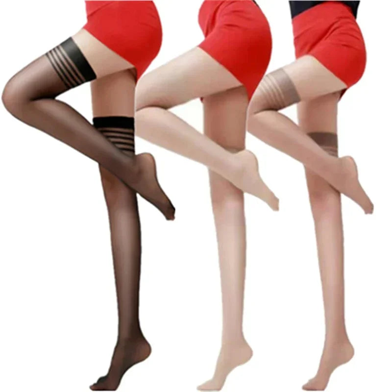 Ultra Thin Sheer Thigh High Stockings with Smooth Gloss Finish and Stay-Up Design