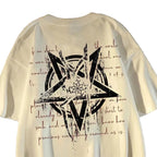 Oversized Geometric Star Graphic Cotton T-Shirt with Alternative Streetwear Design