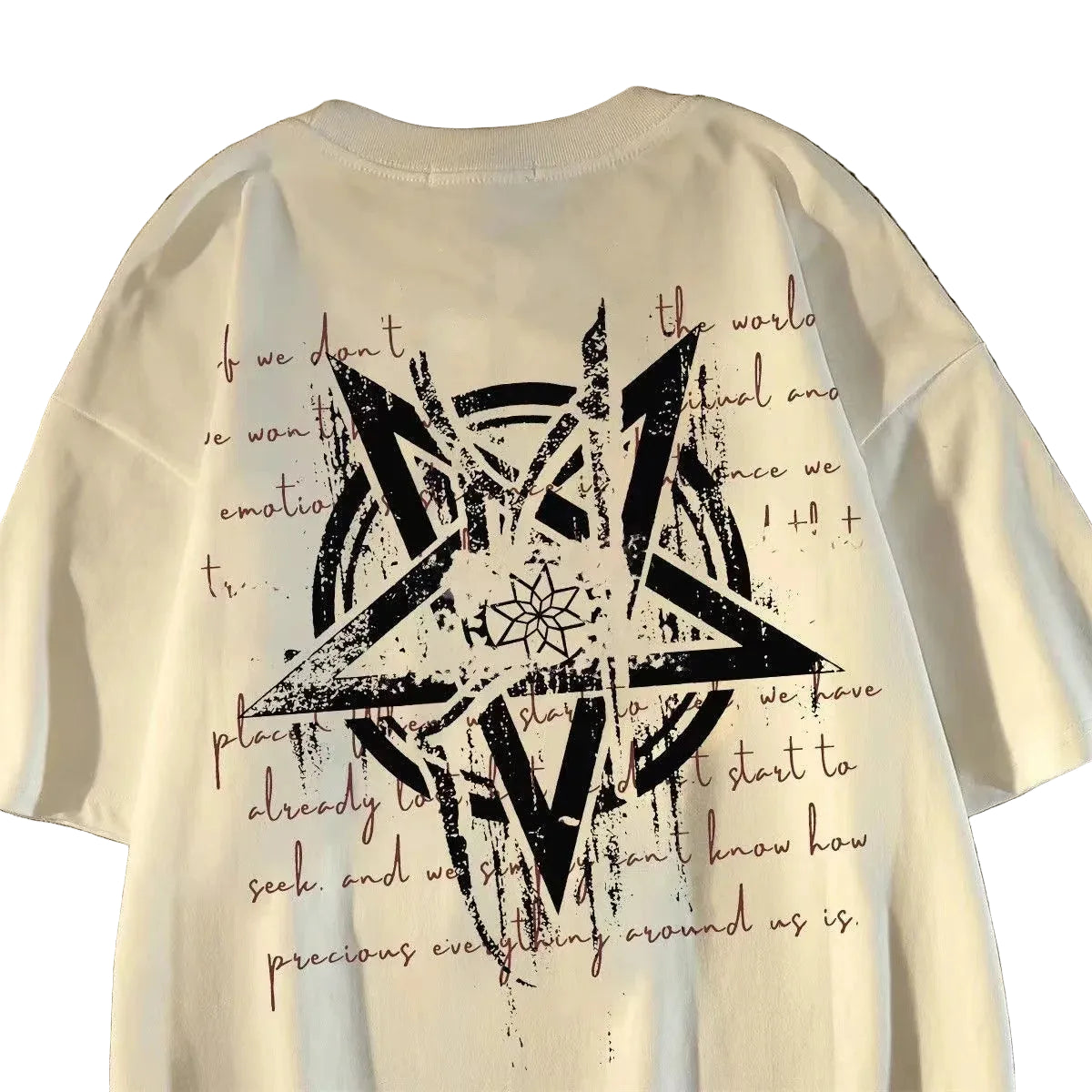 Oversized Geometric Star Graphic Cotton T-Shirt with Alternative Streetwear Design
