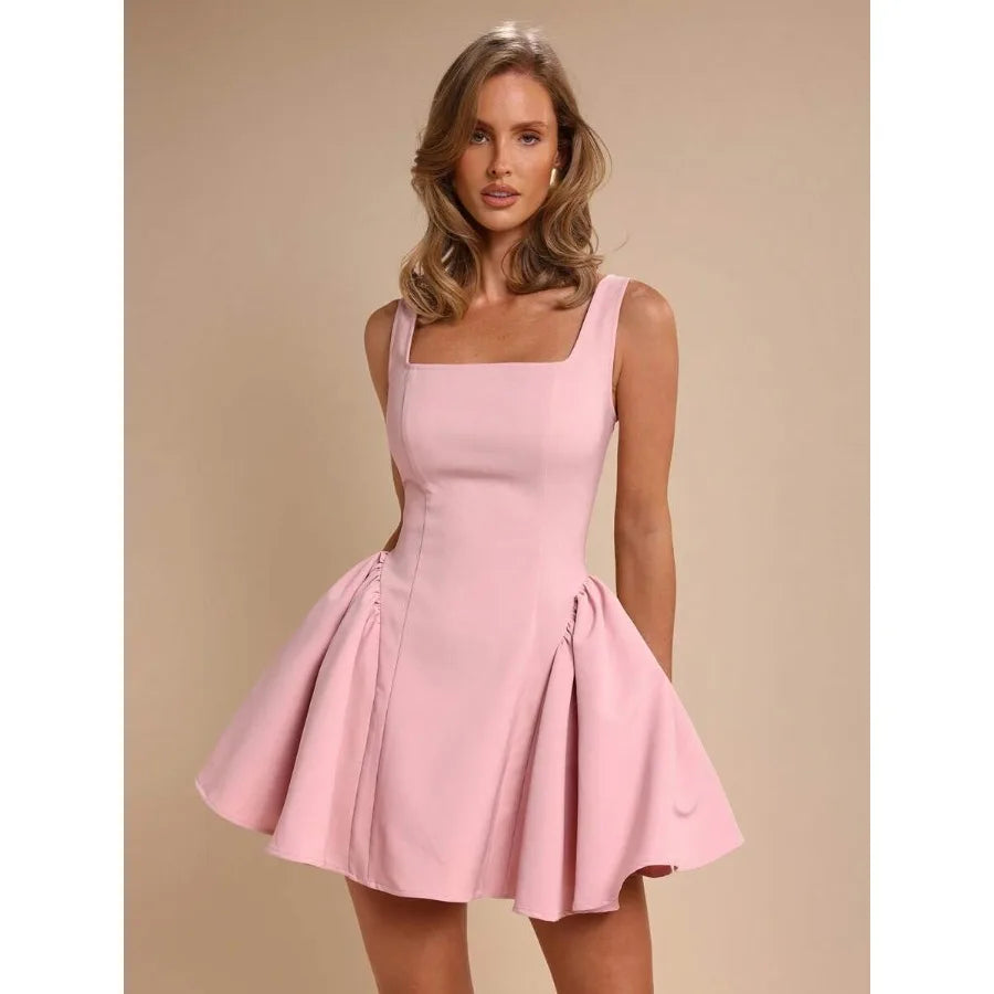 Minimal Sleeveless Mini Dress with Structured Flared Skirt Silhouette