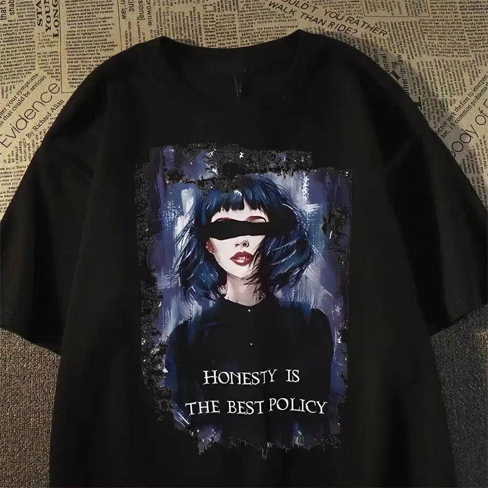 Oversized Vintage Portrait Graphic Cotton T-Shirt with Dark Streetwear Artwork