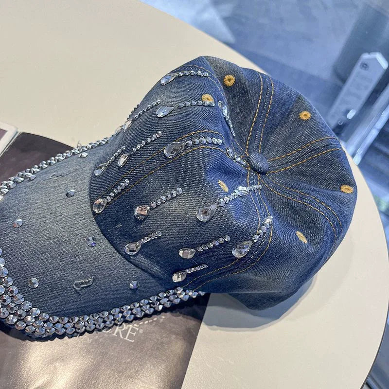 Distressed Denim Adjustable Baseball Cap with Embroidered Details for Casual Everyday Streetwear Style