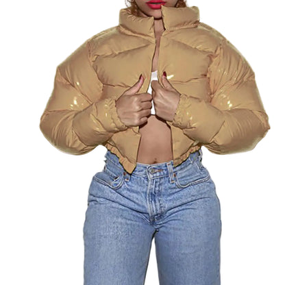 Women's Cropped Quilted Puffer Jacket Hooded Lightweight Casual Winter Outerwear