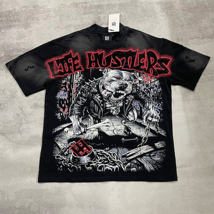 Distressed Graphic Oversized Cotton Streetwear T-Shirt with Vintage-Inspired Artwork