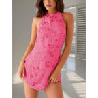 Embellished Halter Mini Dress with Backless Silhouette and Y2K Party Styling