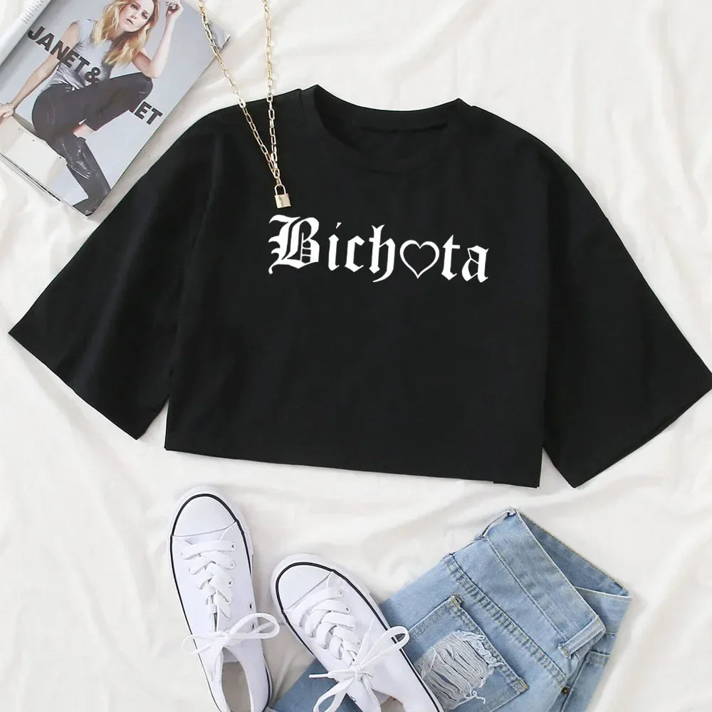 Women's Gothic Typography Crop Top for Contemporary Streetwear Casual Everyday Fashion Style