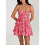 Y2K Inspired Gingham Spaghetti Strap Mini Dress With Flowy Swing Silhouette