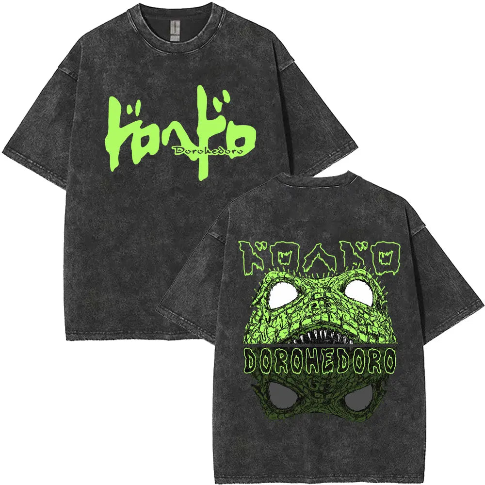 Dark Anime Goth Graphic Shirt with Distressed Creature Manga Design - BigCat Streetwear