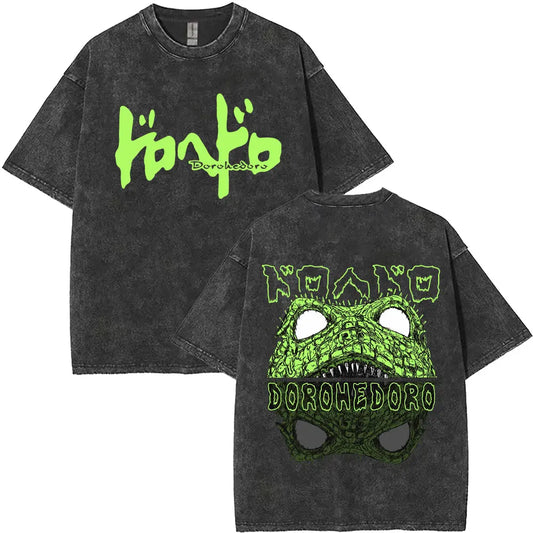 Dark Anime Goth Graphic Shirt with Distressed Creature Manga Design