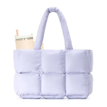 Large Quilted Puffer Tote Shoulder Bag with Utility Storage Compartments
