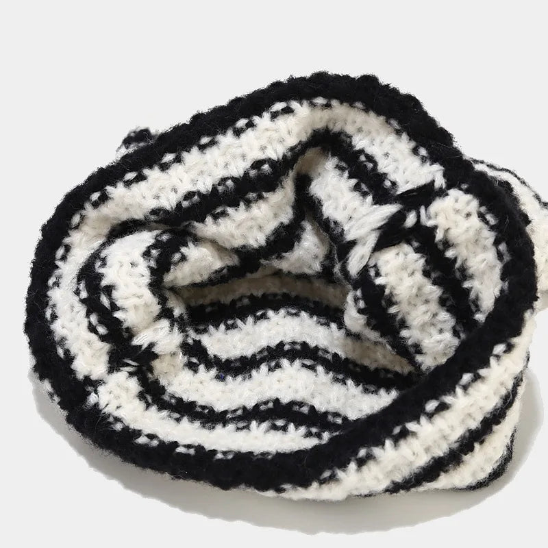 Striped Cat Ear Knit Beanie with Cotton Acrylic Blend for Playful Streetwear Fashion Style