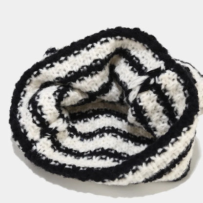 Striped Cat Ear Knit Beanie with Cotton Acrylic Blend for Playful Streetwear Fashion Style